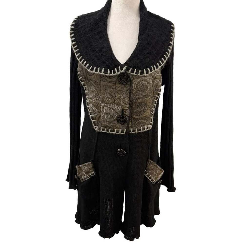 Sioni Black Knit Mohair Cardigan Sweater Dress Patchwork Whimsigoth Fairy PXL